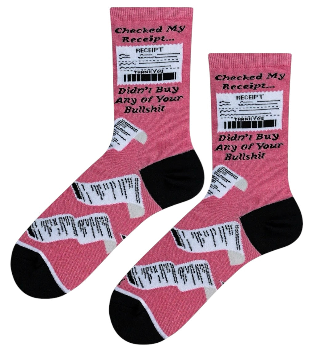 COOL SOCKS Brand Unisex CHECKED MY RECEIPT DIDN’T BUY ANY OF YOUR BULLSHIT Socks - Novelty Socks And Slippers