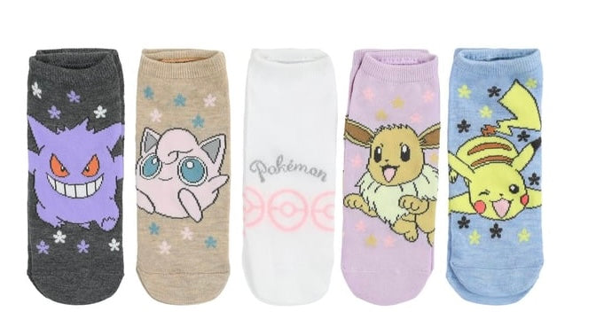 POKÉMON Star Ladies 5 Pair Of No Show Socks Jigglypuff, Eevee, Pikachu - Novelty Socks And Slippers
