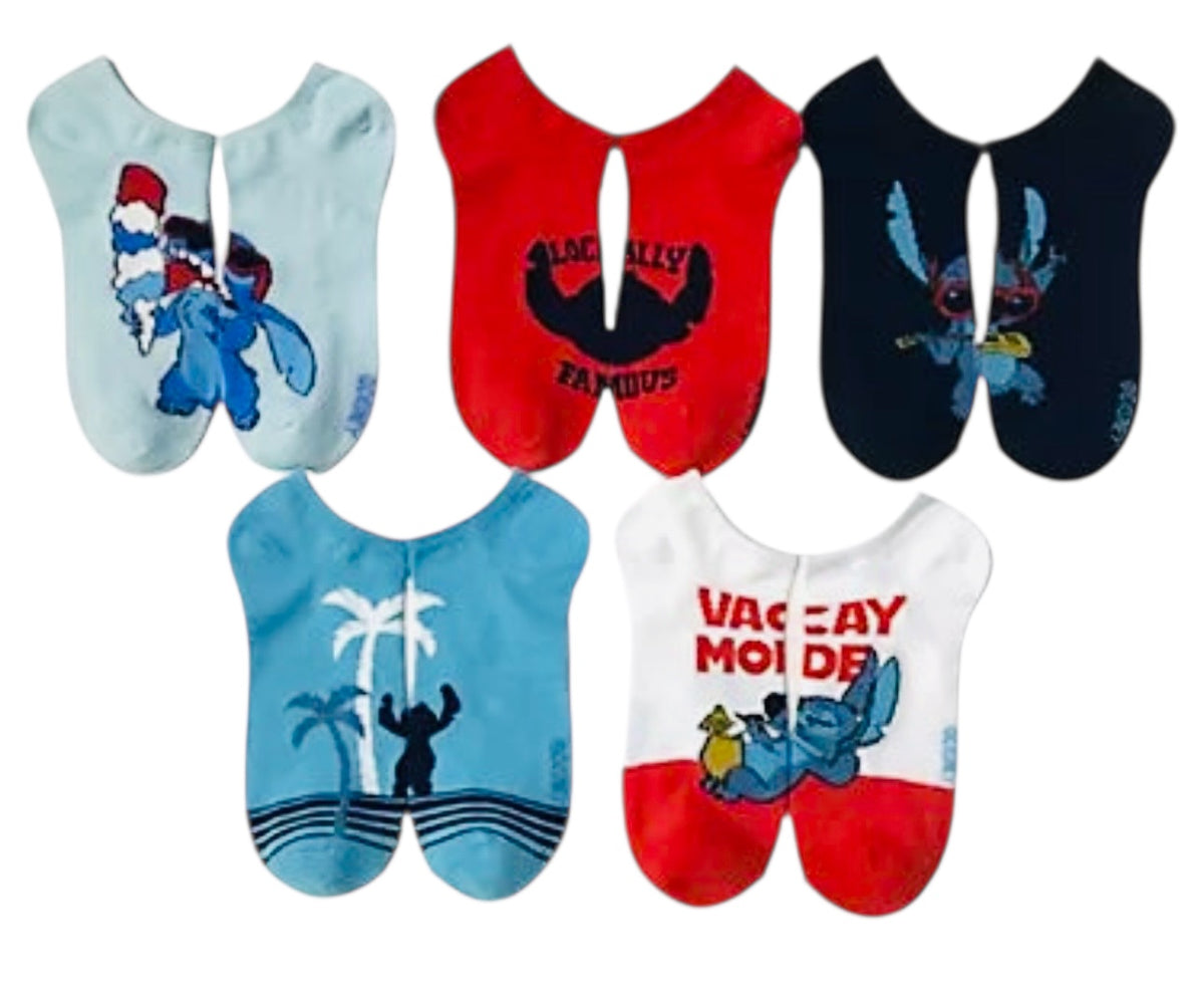 DISNEY Ladies 5 Pair of LILO & STITCH No Show Socks ‘LOCALLY FAMOUS' - Novelty Socks And Slippers