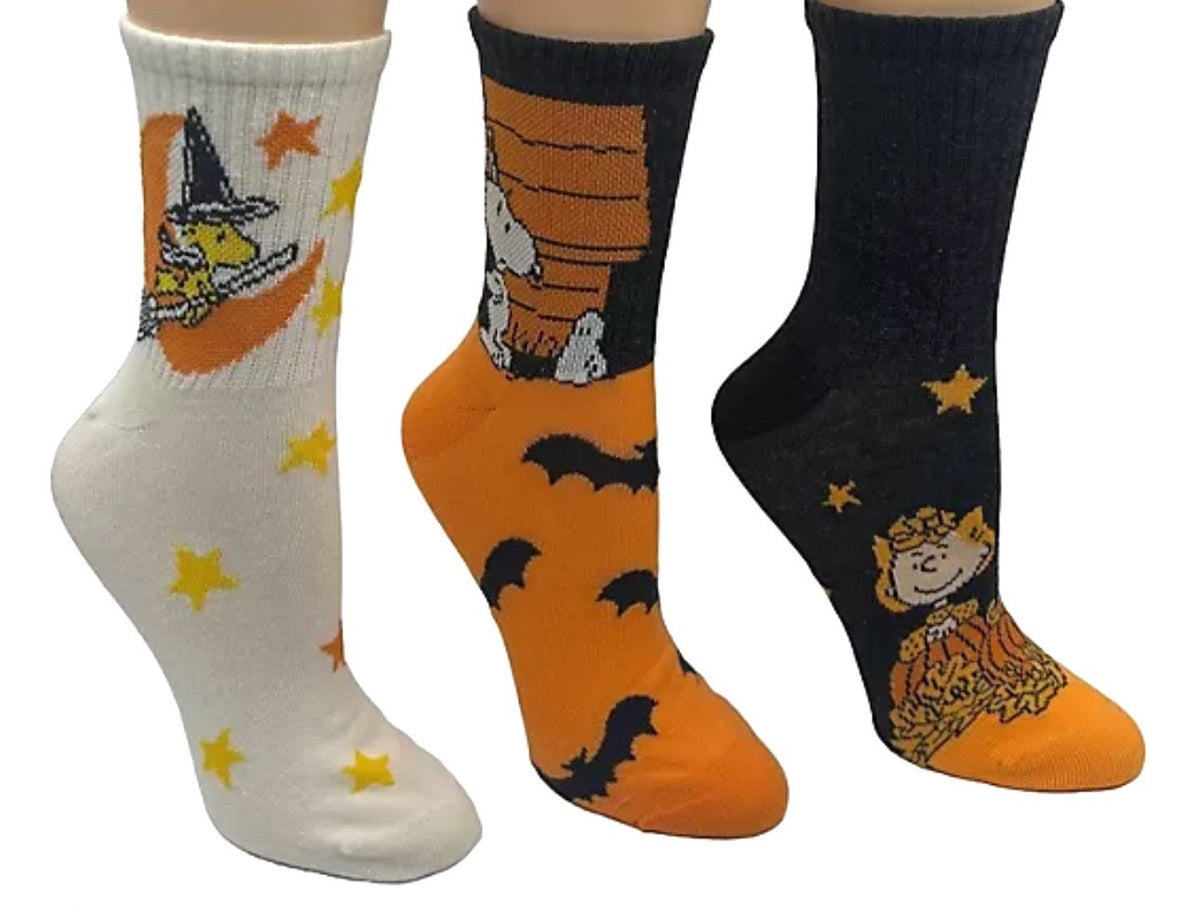 PEANUTS Ladies HALLOWEEN 3 Pair Of Socks SALLY, LINUS, THE GREAT PUMPKIN - Novelty Socks And Slippers