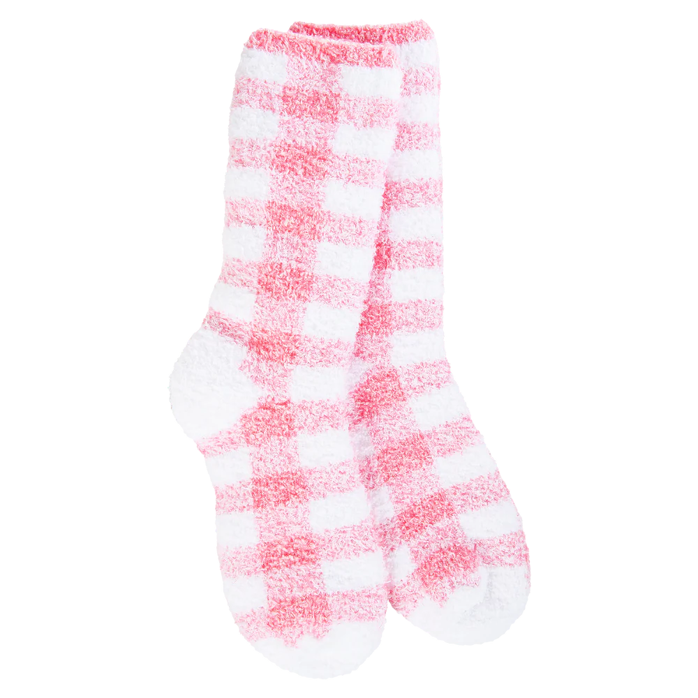 PINK GINGHAM CHECK Ladies Soft Cozy Socks WORLD’S SOFTEST SOCKS Brand MADE IN THE USA! - Novelty Socks And Slippers