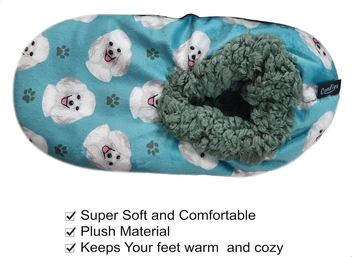 COMFIES BRAND Ladies POODLE DOG (WHITE) Non-Skid Slippers - Novelty Socks And Slippers