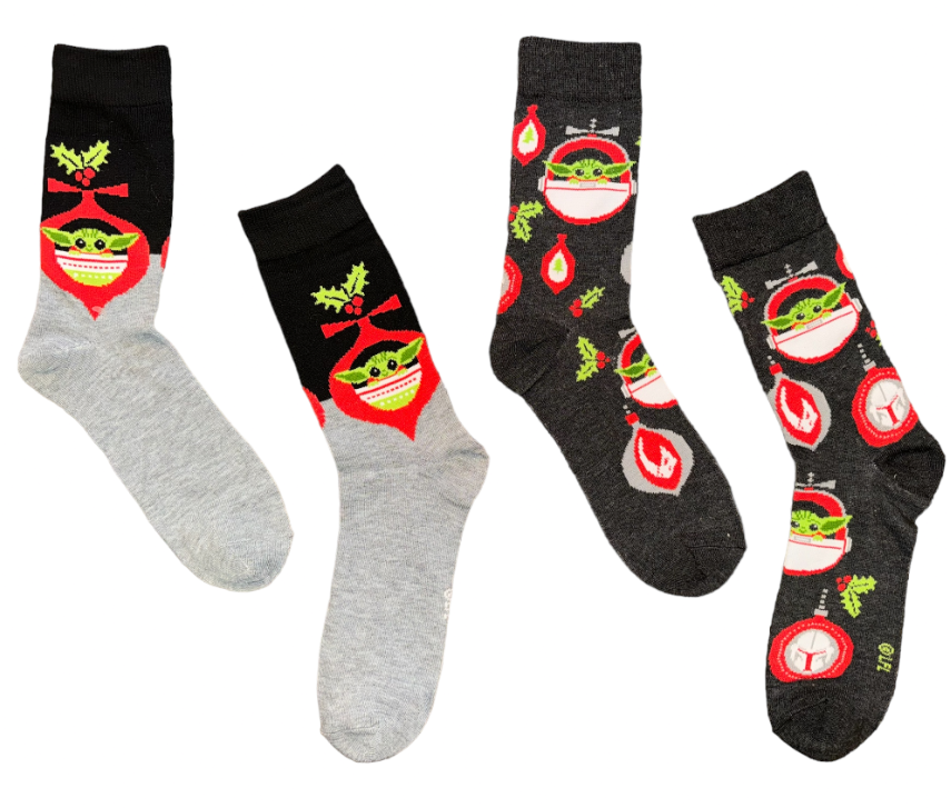 STAR WARS THE MANDALORIAN Men’s 2 Pair Of BABY YODA CHRISTMAS Socks - Novelty Socks And Slippers