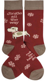 JINGLE ALL THE WAY NOBODY LIKES A HALF-ASS JINGLER Adult Unisex Christmas Socks Primitives By Kathy Brand