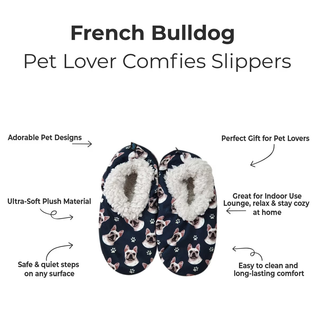 FRENCH BULLDOG Ladies Non-Slip Slippers COMFIES BRAND By E&S Pets