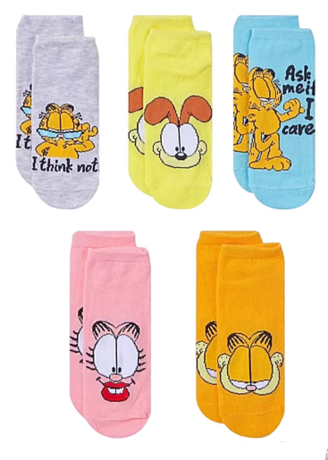 GARFIELD & ODIE Ladies 5 Pair of No Show Socks - Novelty Socks And Slippers