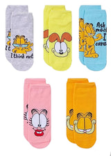 GARFIELD & ODIE Ladies 5 Pair of No Show Socks - Novelty Socks And Slippers