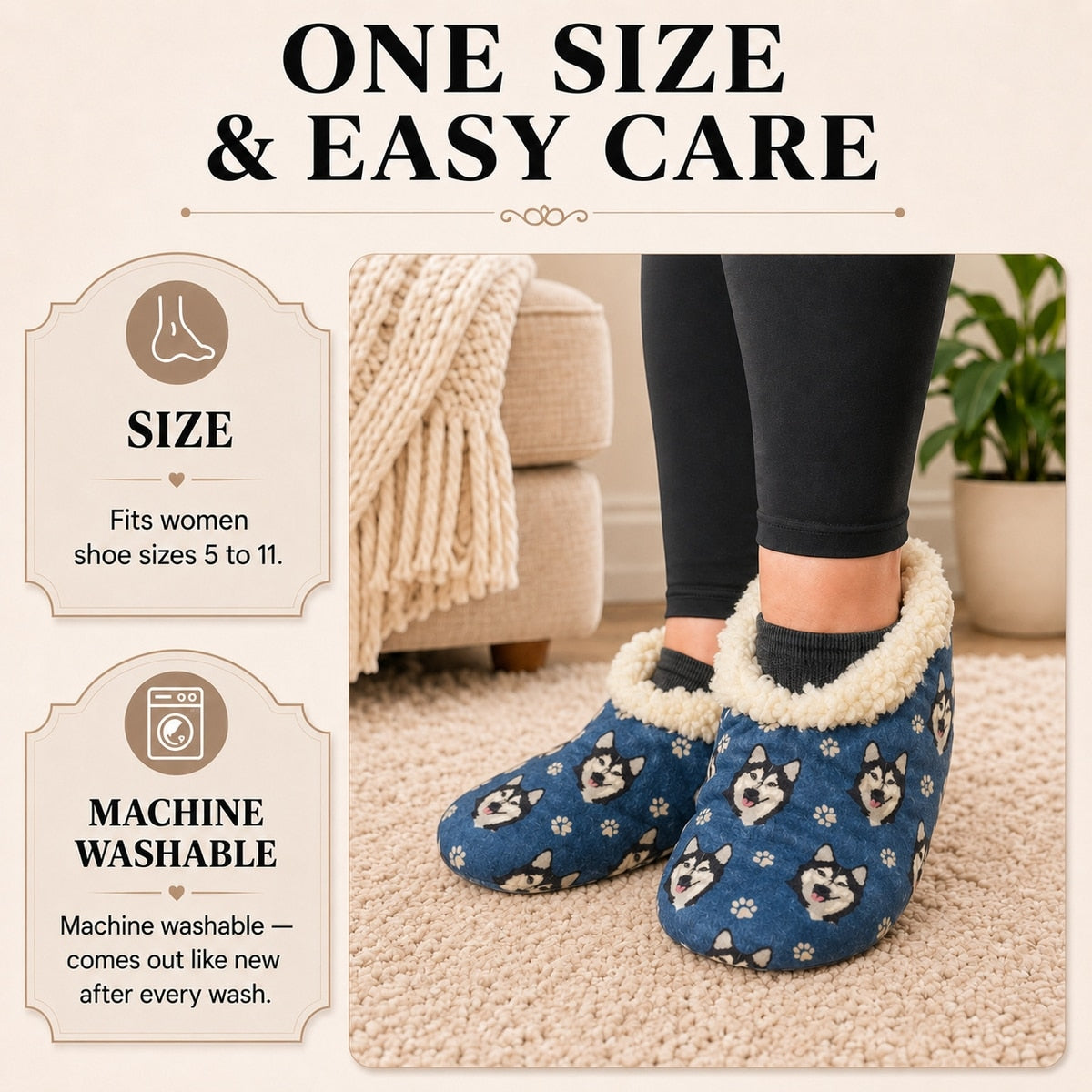 SIBERIAN HUSKY Dog Ladies Non-Slip Slippers COMFIES BRAND By E&S Pets