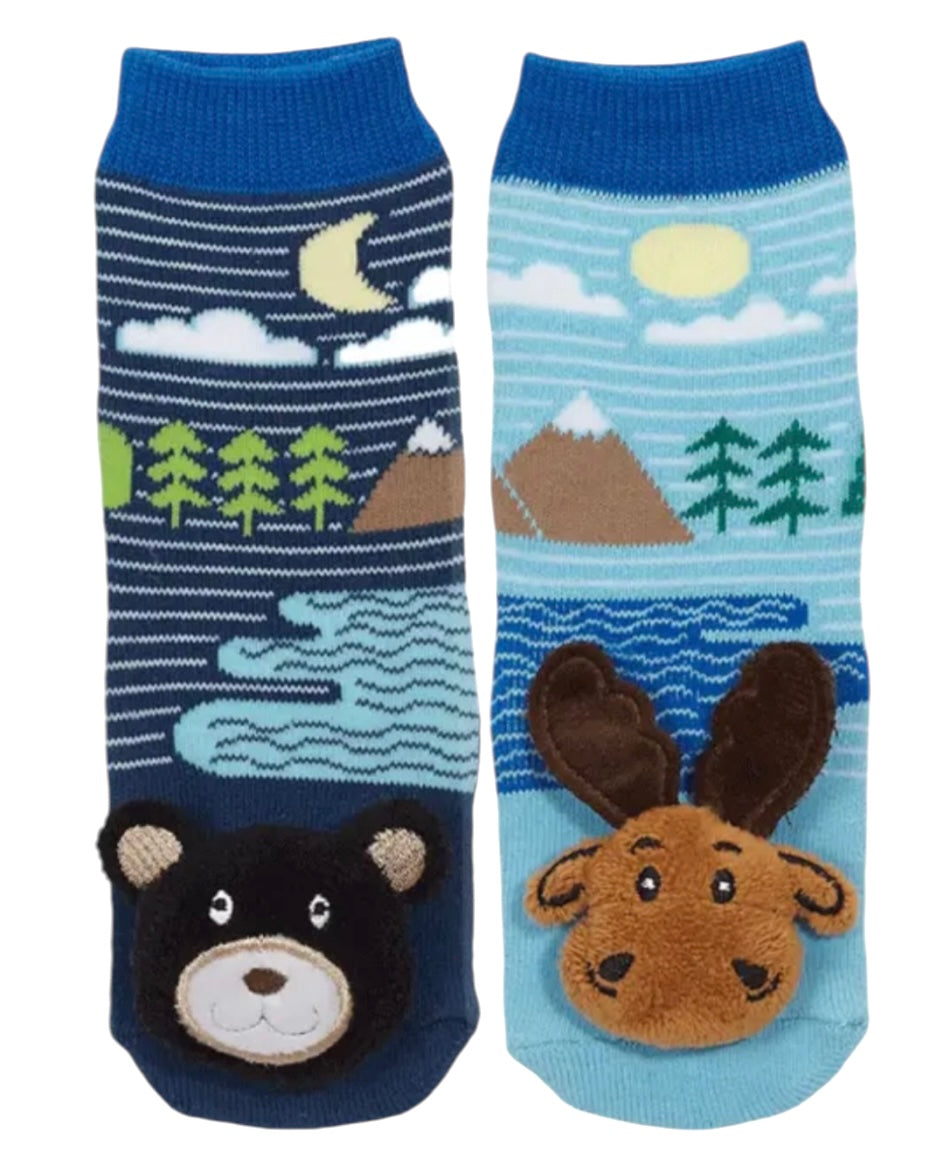 MESSY MOOSE Brand Unisex Baby BLACK BEAR & MOOSE Gripper Bottom Socks - Novelty Socks And Slippers