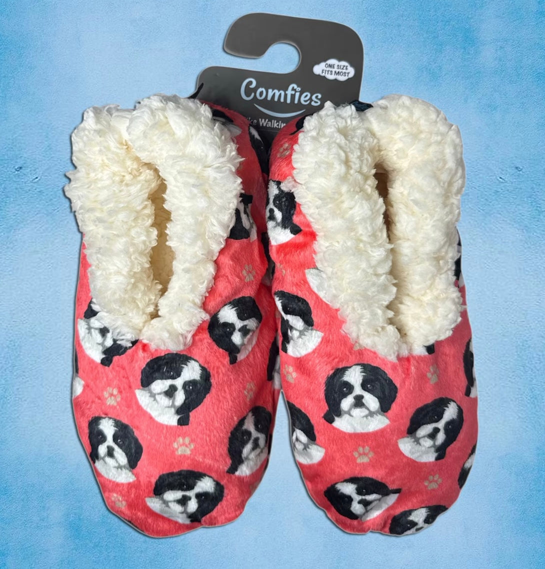 BLACK & WHITE SHIH TZU Dog Ladies Non-Slip Slippers COMFIES BRAND By E&S Pets - Novelty Socks And Slippers