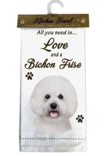 ALL YOU NEED IS LOVE & A BICHON FRISE Kitchen Tea Towel By E&S Pets - Novelty Socks And Slippers