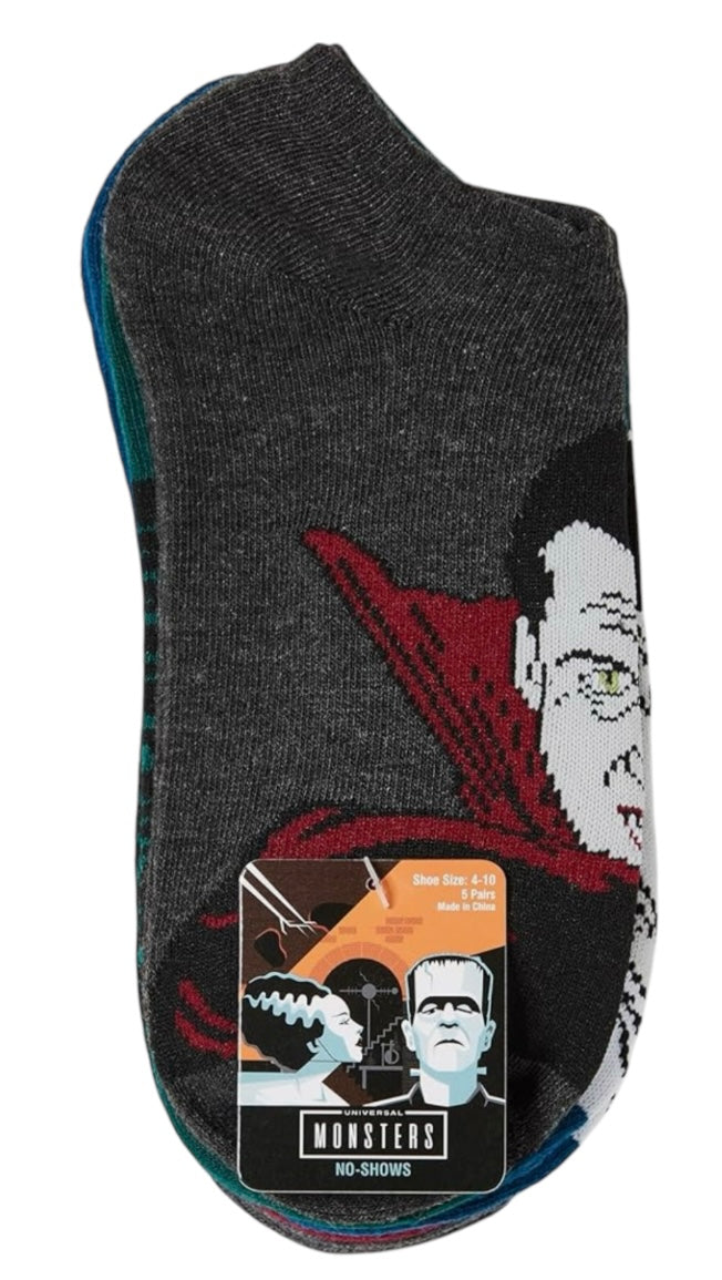 UNIVERSAL MONSTERS Ladies 5 Pair Of No Show Socks The Bride Of Frankenstein, Dracula - Novelty Socks And Slippers