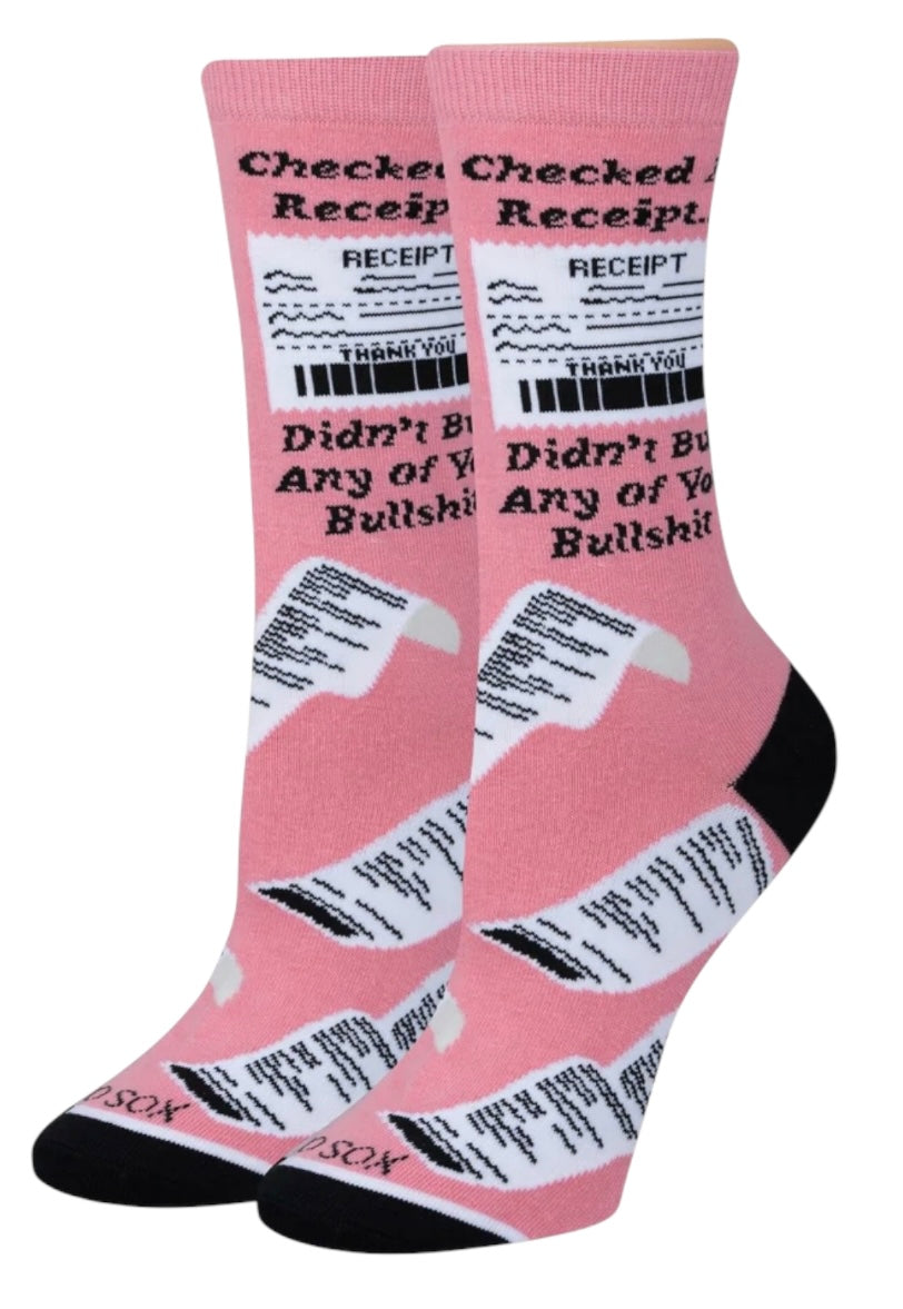 COOL SOCKS Brand Unisex CHECKED MY RECEIPT DIDN’T BUY ANY OF YOUR BULLSHIT Socks - Novelty Socks And Slippers