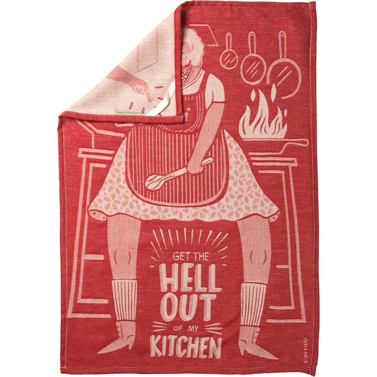 PRIMITIVES BY KATHY ‘GET THE HELL OUT OF MY KITCHEN’ Kitchen Tea Towel - Novelty Socks And Slippers