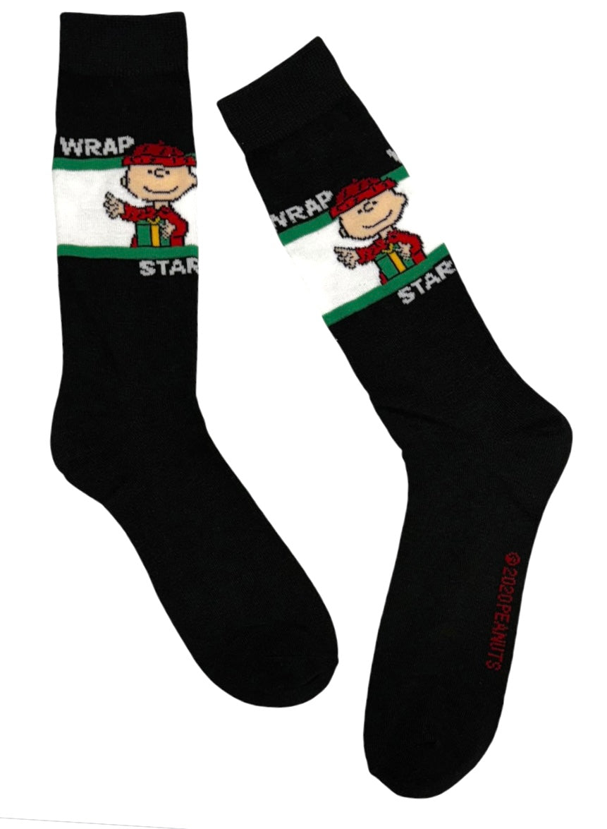 PEANUTS MEN’S CHARLIE BROWN CHRISTMAS ‘WRAP STAR’ Socks - Novelty Socks And Slippers