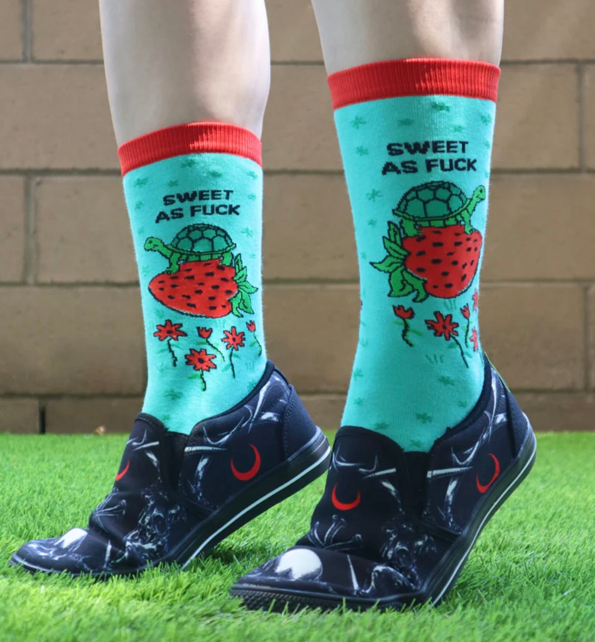 GROOVY THINGS Brand Ladies SWEET AS FUCK Socks Turtle & Strawberries - Novelty Socks And Slippers