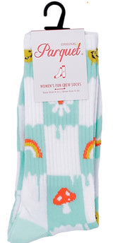 PARQUET Brand Ladies FLOWERS & MUSHROOM Athletic Crew Socks (CHOOSE PATTERN) - Novelty Socks for Less
