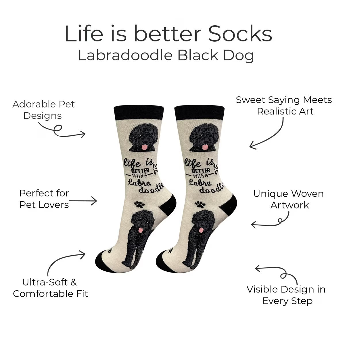 BLACK LABRADOODLE Dog Adult Unisex Socks By E&S Pets Choose Style