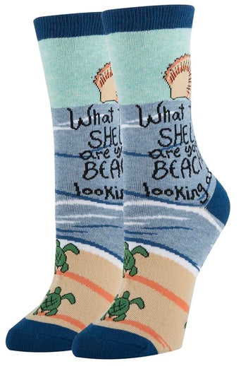 OOOH YEAH Brand Ladies BEACH & TURTLE Socks ‘WHAT THE SHELL ARE YOU BEACHES LOOKING AT?’ - Novelty Socks And Slippers