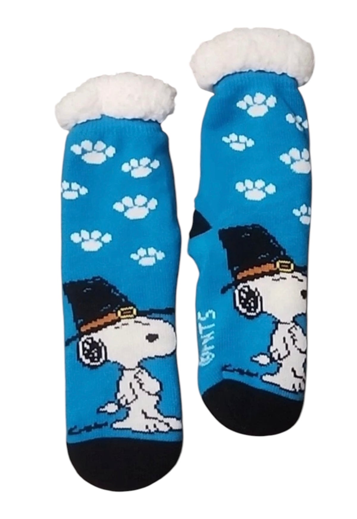PEANUTS LADIES PILGRIM SNOOPY SHERPA LINED GRIPPER BOTTOM THANKSGIVING SLIPPER SOCKS