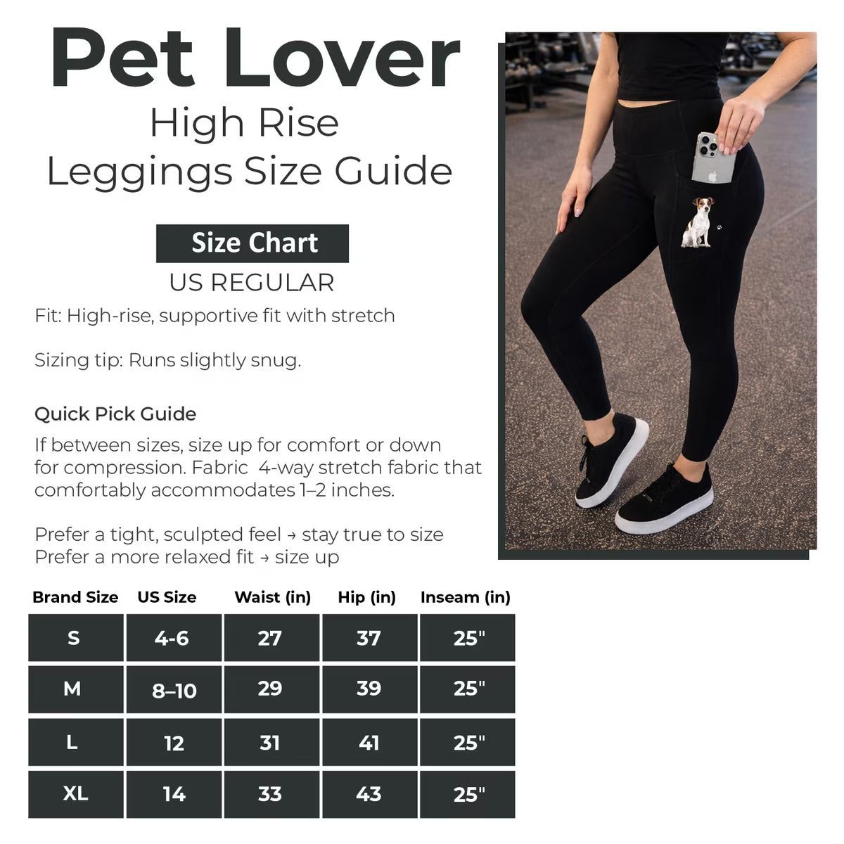 JACK RUSSELL Dog Ladies High Rise Leggings With Pockets URBAN ATHLETICS Brand By E&S Pets