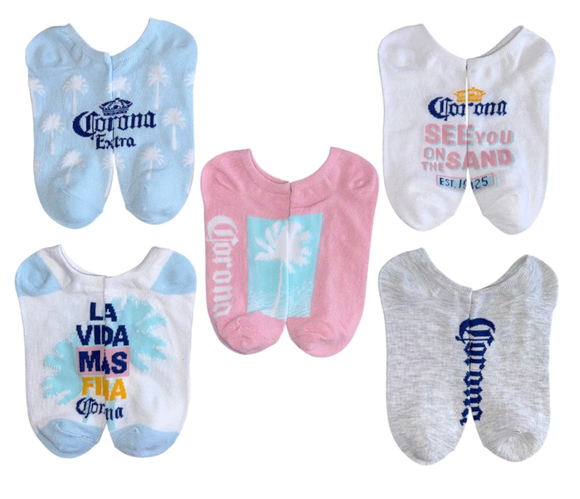 CORONA BEER Ladies 5 Pair Of No Show Socks ‘SEE YOU ON THE SAND’ - Novelty Socks And Slippers