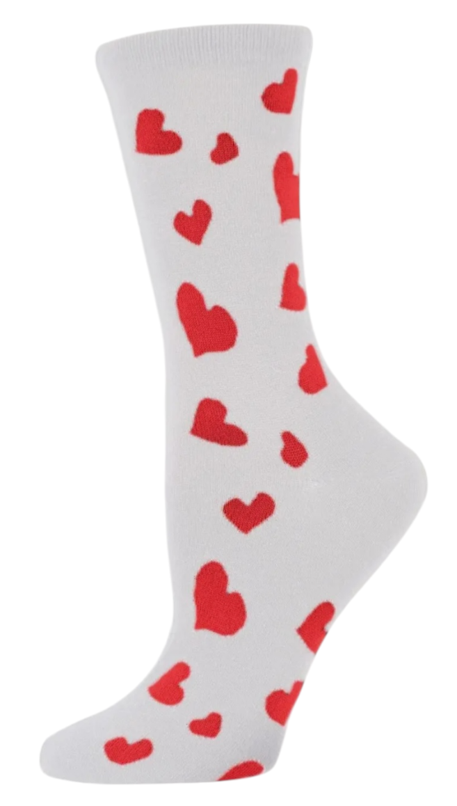 MeMoi Brand Ladies HEARTS AFLUTTER Valentines Day Socks Red Hearts All Over - Novelty Socks And Slippers