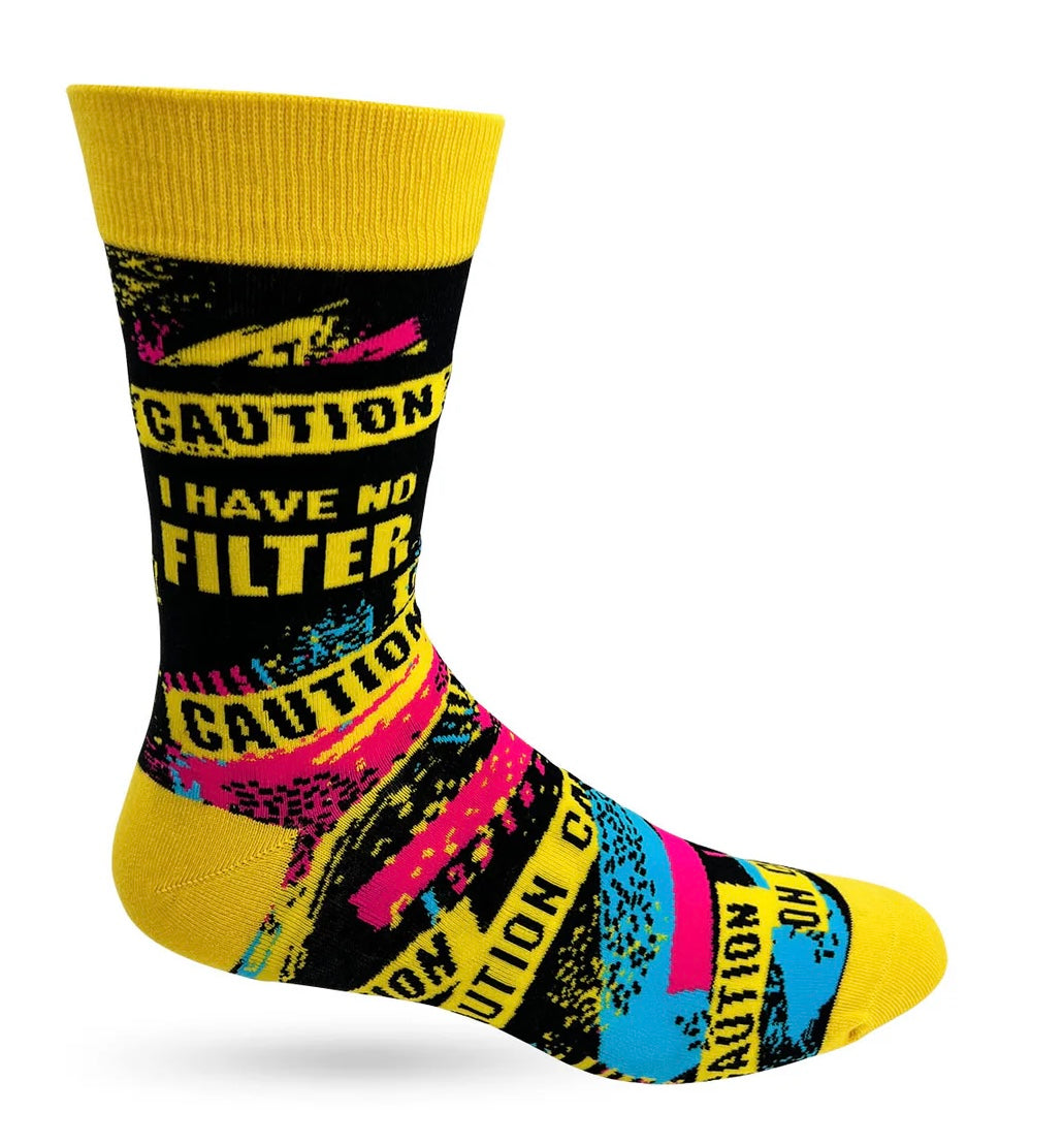 FABDAZ Brand Men’s CAUTION I HAVE NO FILTER Socks With Caution Tape - Novelty Socks And Slippers