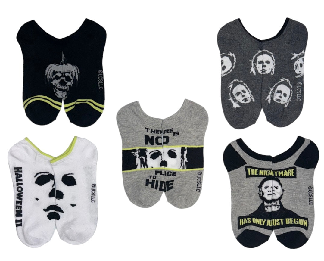 HALLOWEEN II Ladies 5 Pair Of MICHAEL MYERS No Show Socks ‘THERE IS NO PLACE TO HIDE’ - Novelty Socks And Slippers