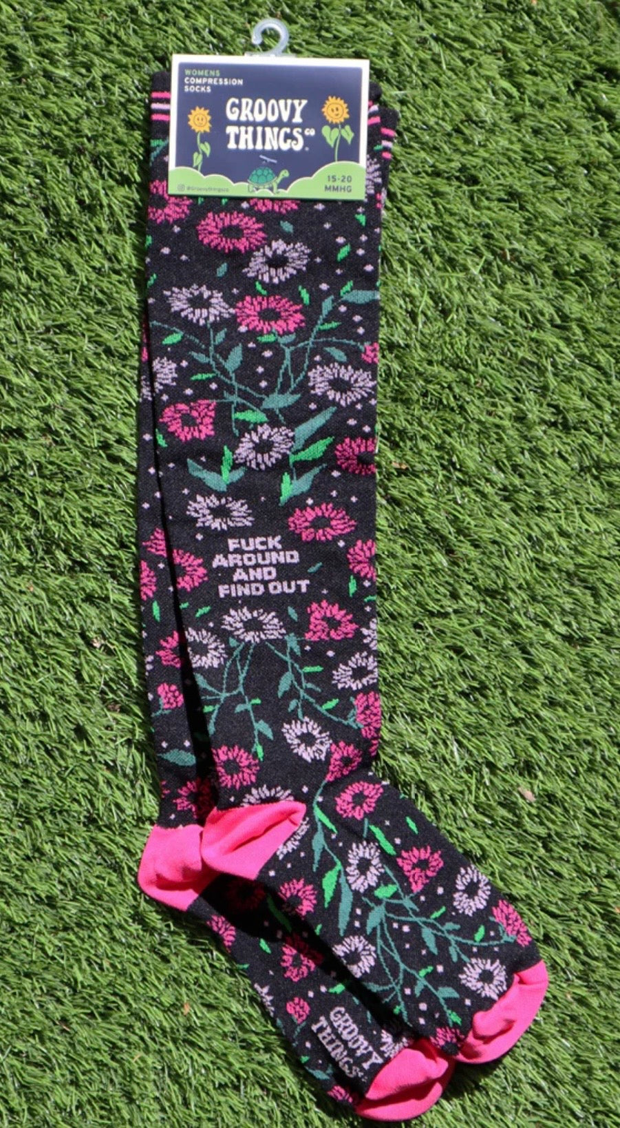 FUCK AROUND & FIND OUT Ladies 15-20 mmHg Compression Socks GROOVY THINGS Brand - Novelty Socks And Slippers