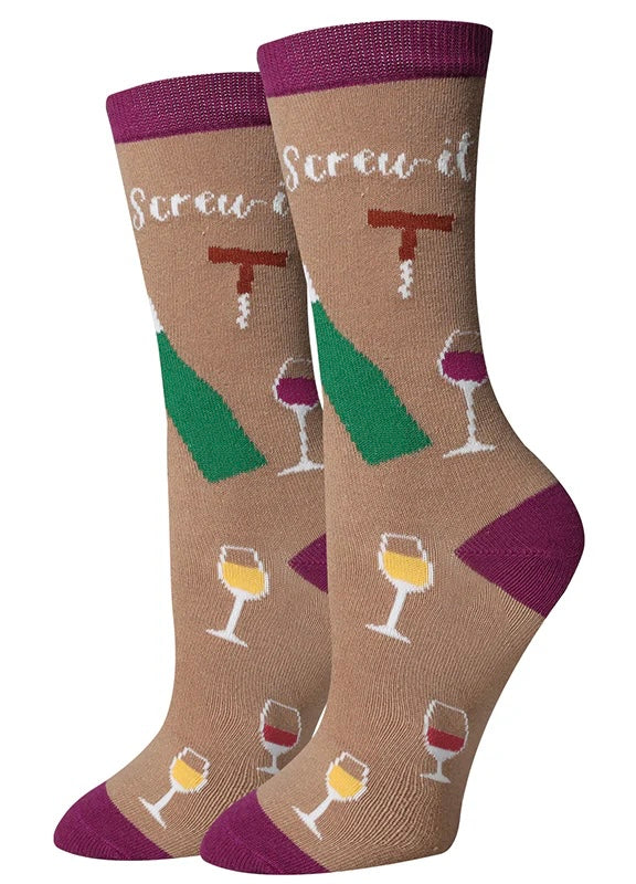 SOCK HARBOR Brand Ladies Wine Socks SCREW IT - Novelty Socks And Slippers