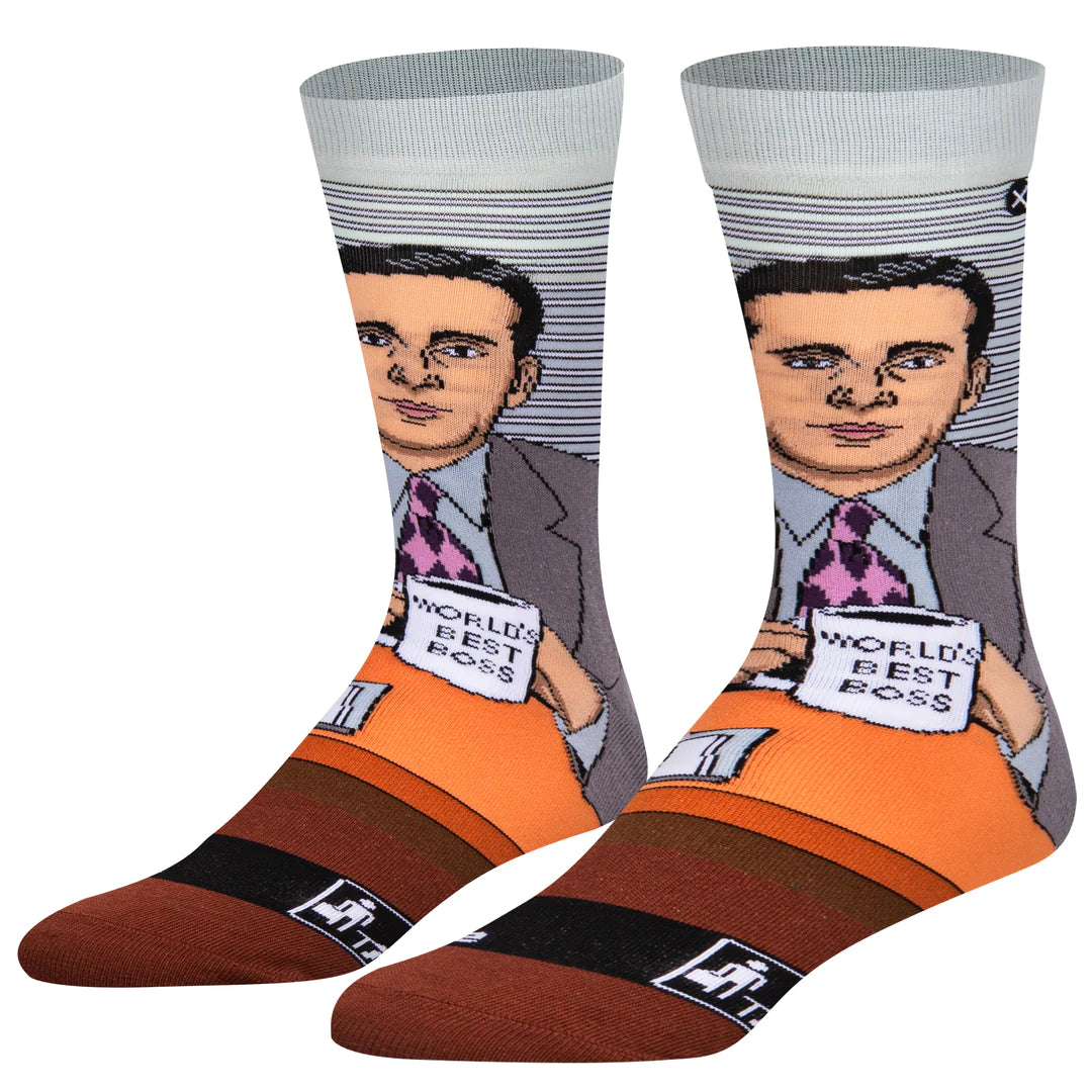THE OFFICE TV Show Men's MICHAEL SCOTT 360 Socks ODD SOX Brand ‘WORLD’S BEST BOSS’ - Novelty Socks And Slippers