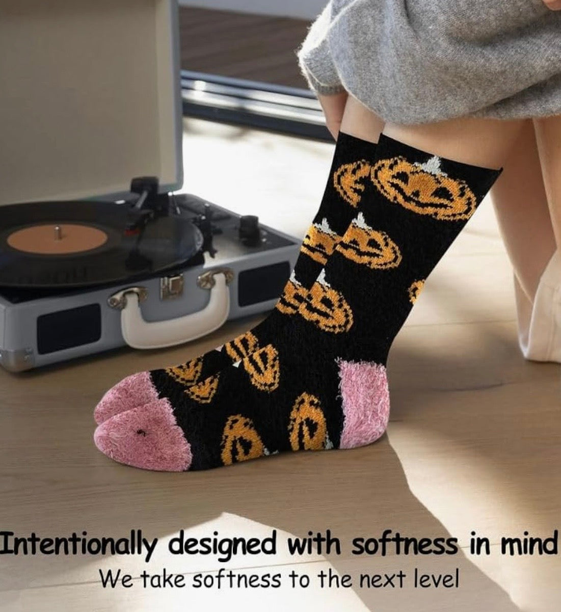GIANT PUMPKINS Ladies Soft Cozy Halloween Socks WORLD’S SOFTEST SOCKS Brand - Novelty Socks And Slippers