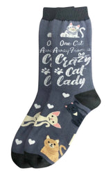 LIFE IS BETTER Brand Unisex ONE CAT AWAY FROM A CRAZY CAT LADY Socks By E&S Pets - Novelty Socks And Slippers