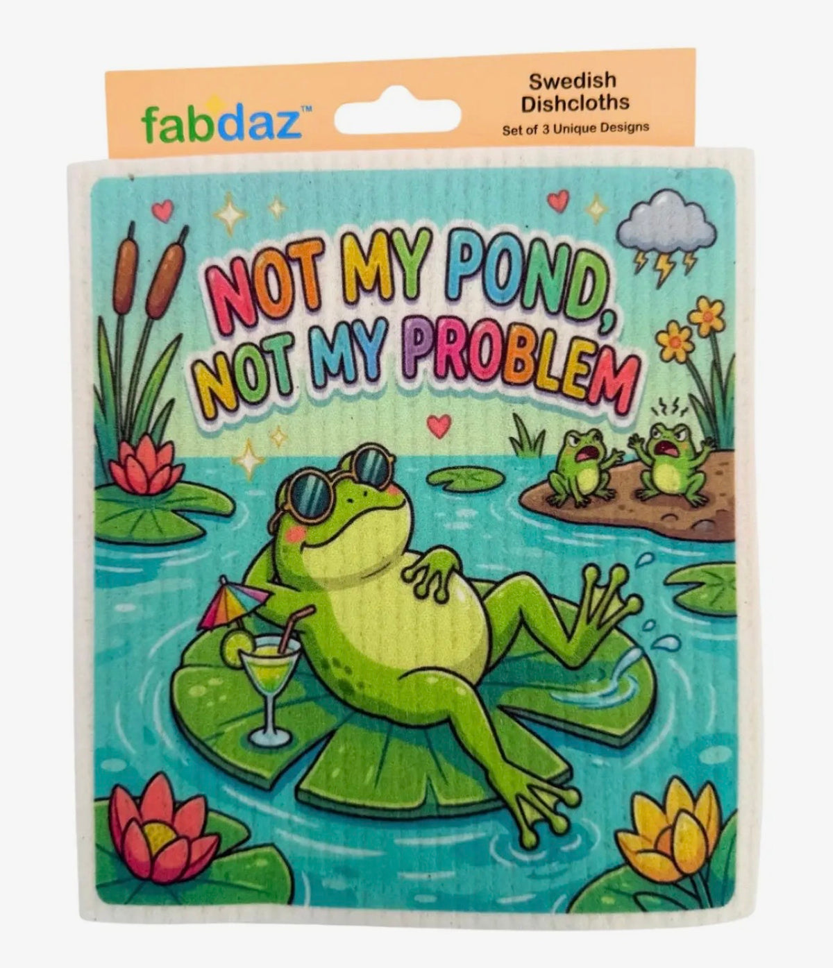FUN ANIMALS Set Of 3 Swedish Dishcloths ‘NOT MY POND, NOT MY PROBLEM’