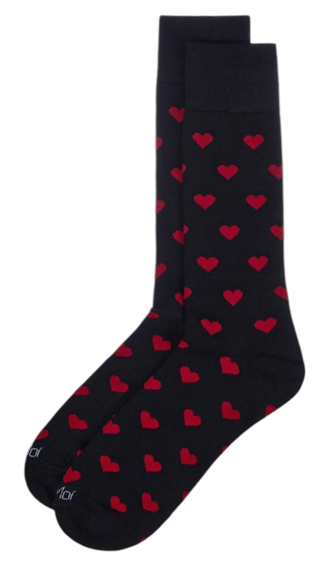 Memoi Brand Men’s VALENTINES DAY Socks Red Hearts All Over - Novelty Socks And Slippers