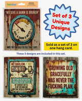 GETTING OLDER SAYINGS Set Of 3 Swedish Dishcloths Fabdaz Brand ‘MY GIVE A DAMN IS BROKEN & I’M TOO OLD TO FIX THAT SHIT’