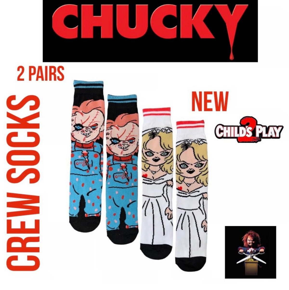 CHUCKY The Movie Men’s 2 Pair Of Socks With TIFFANY VALENTINE