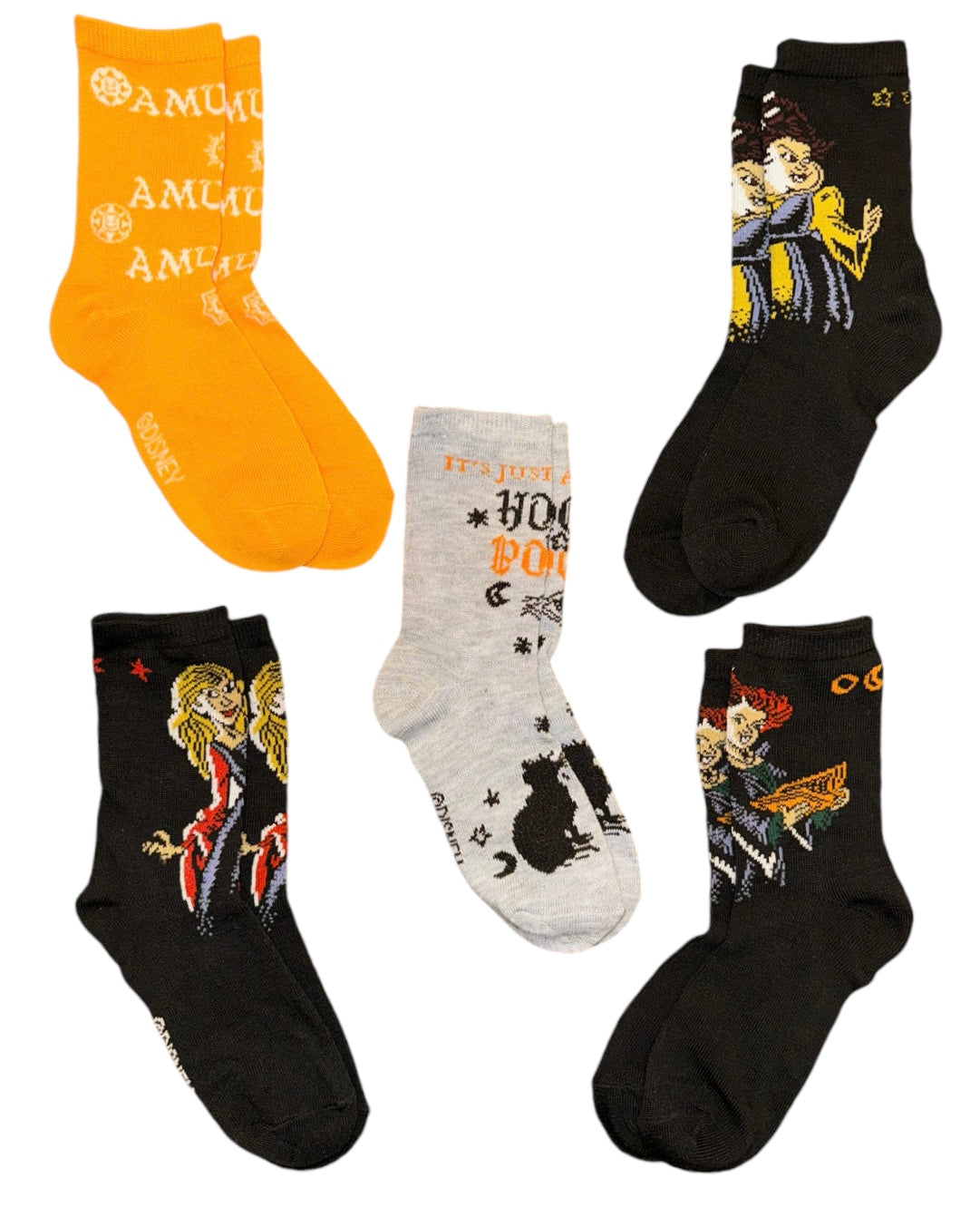 DISNEY HOCUS POCUS Kids 5 Pair Of HALLOWEEN Socks ‘IT’S JUST A BUNCH OF HOCUS POCUS’ - Novelty Socks And Slippers
