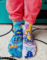 PALS SOCKS Brand Unisex Toddler & Kids CAT Mismatched Gripper Bottom Socks ABRA & CATABRA (CHOOSE SIZE) - Novelty Socks And Slippers