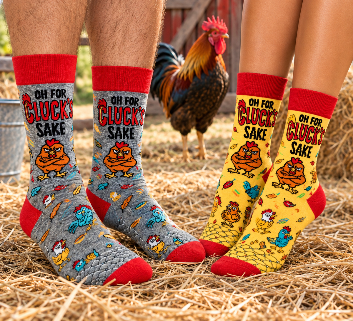 OH FOR CLUCK’S SAKE Ladies Rooster Socks Fabdaz Brand