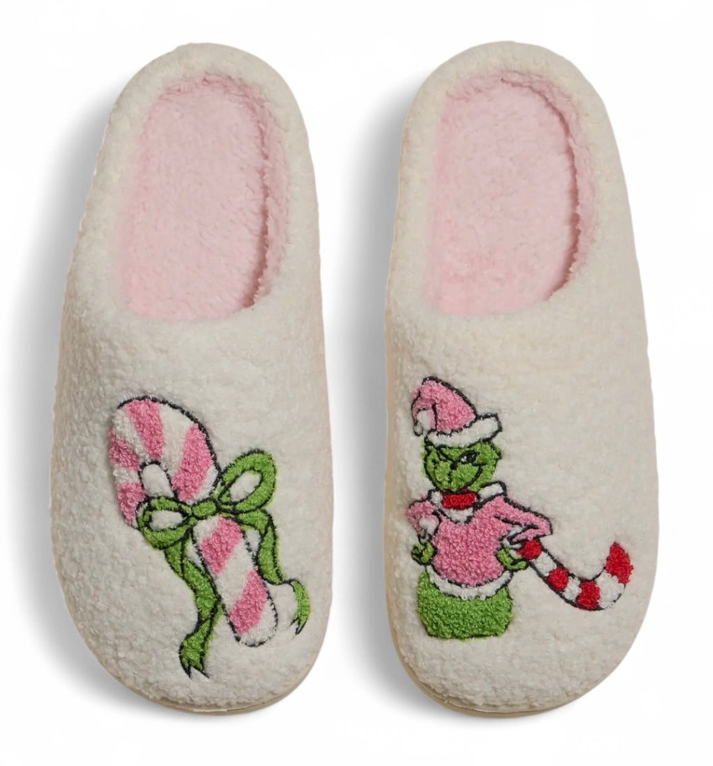 THE GRINCH Ladies Slip On Slippers (Choose Style & Size) - Novelty Socks And Slippers