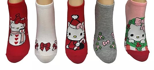 SANRIO HELLO KITTY Ladies CHRISTMAS 5 Pair Of No Show Socks ‘WARM WISHES’ - Novelty Socks And Slippers