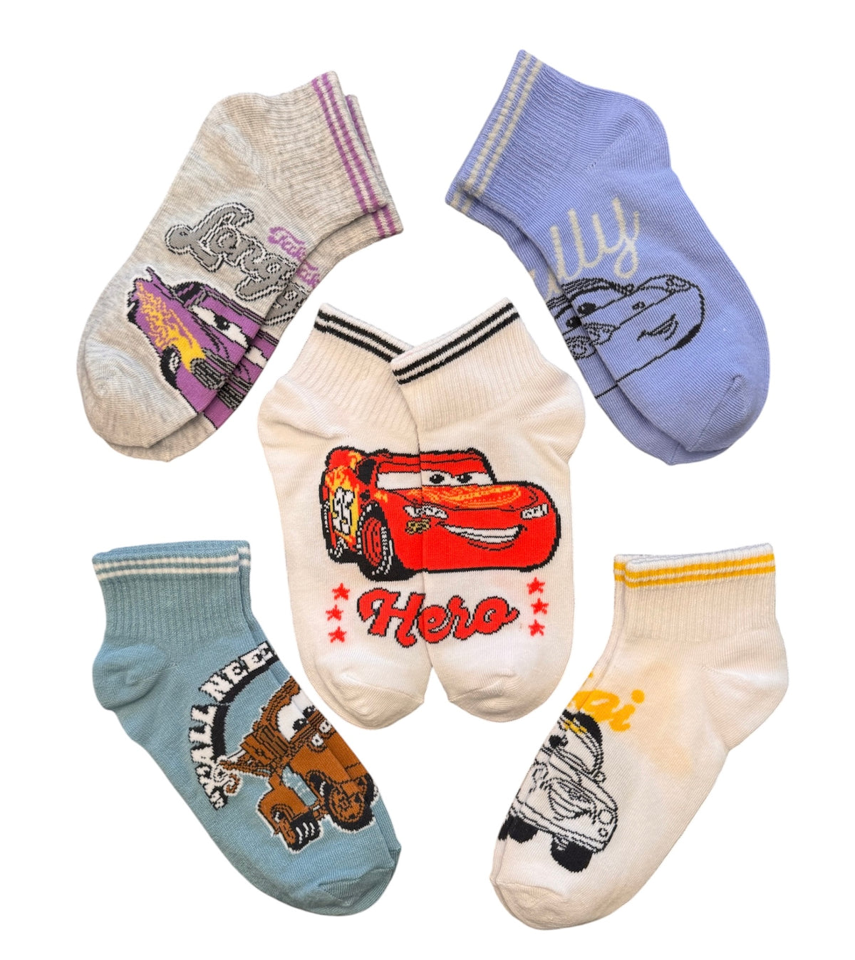 DISNEY CARS 20th Anniversary Ladies 5 Pair Of Shortie Crew Socks Sally, Mater