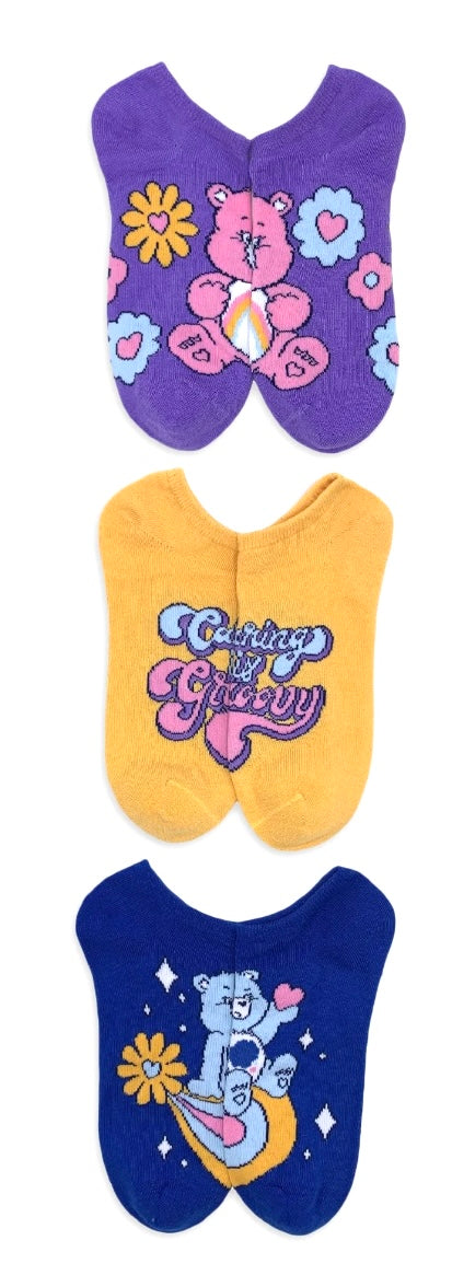 CARE BEARS Ladies 3 Pair Of No Show Socks ‘CARING IS GROOVY’ - Novelty Socks And Slippers