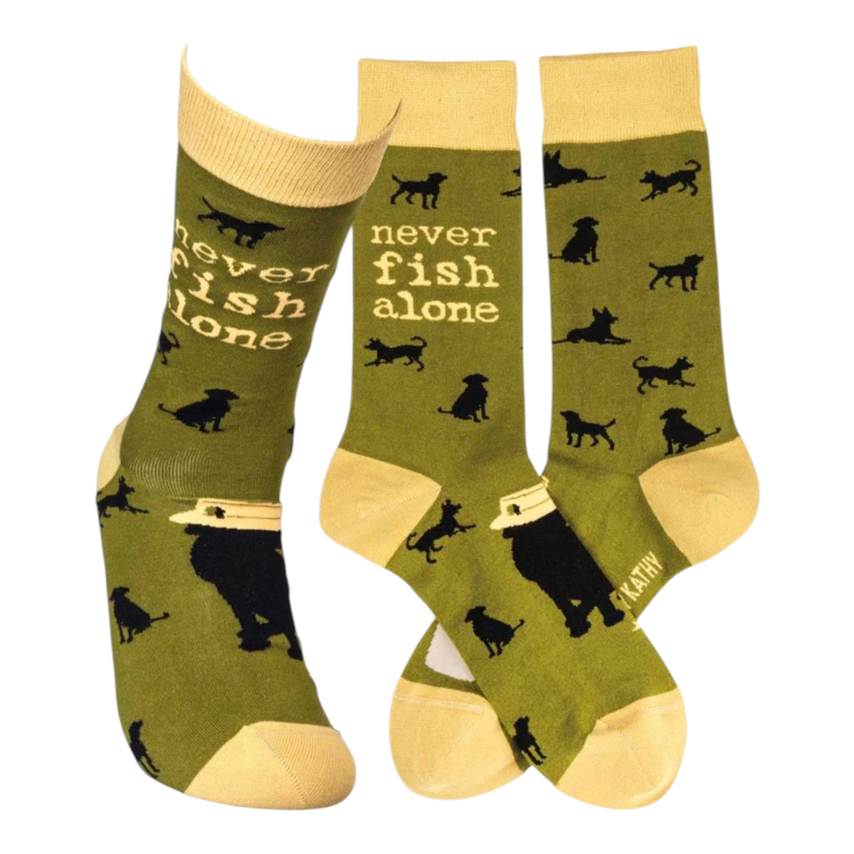 NEVER FISH ALONE Unisex Adult Dog Socks PRIMITIVES BY KATHY Brand