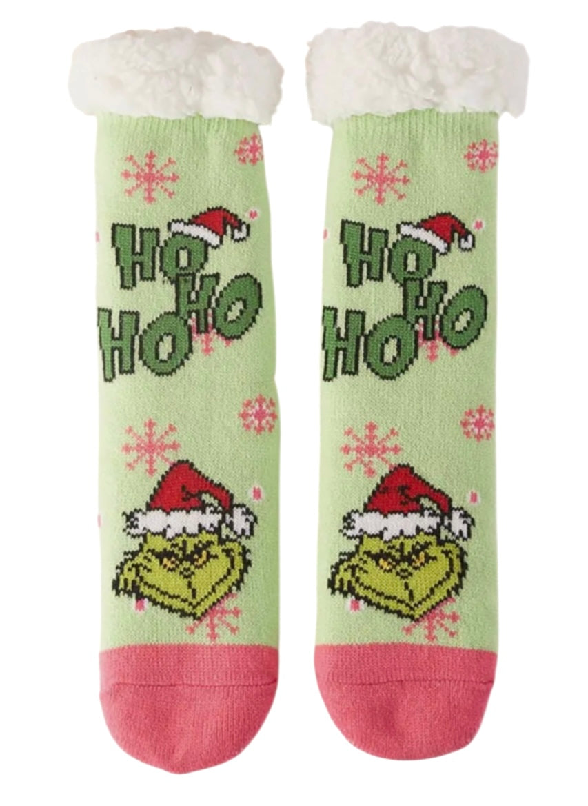 HOW THE GRINCH STOLE CHRISTMAS Ladies Sherpa Lined Gripper Bottom Slipper Socks (Choose Style) - Novelty Socks And Slippers