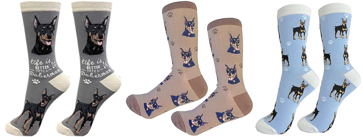 DOBERMAN Dog Unisex Socks By E&S Pets CHOOSE SOCK DADDY, HAPPY TAILS, LIFE IS BETTER - Novelty Socks for Less