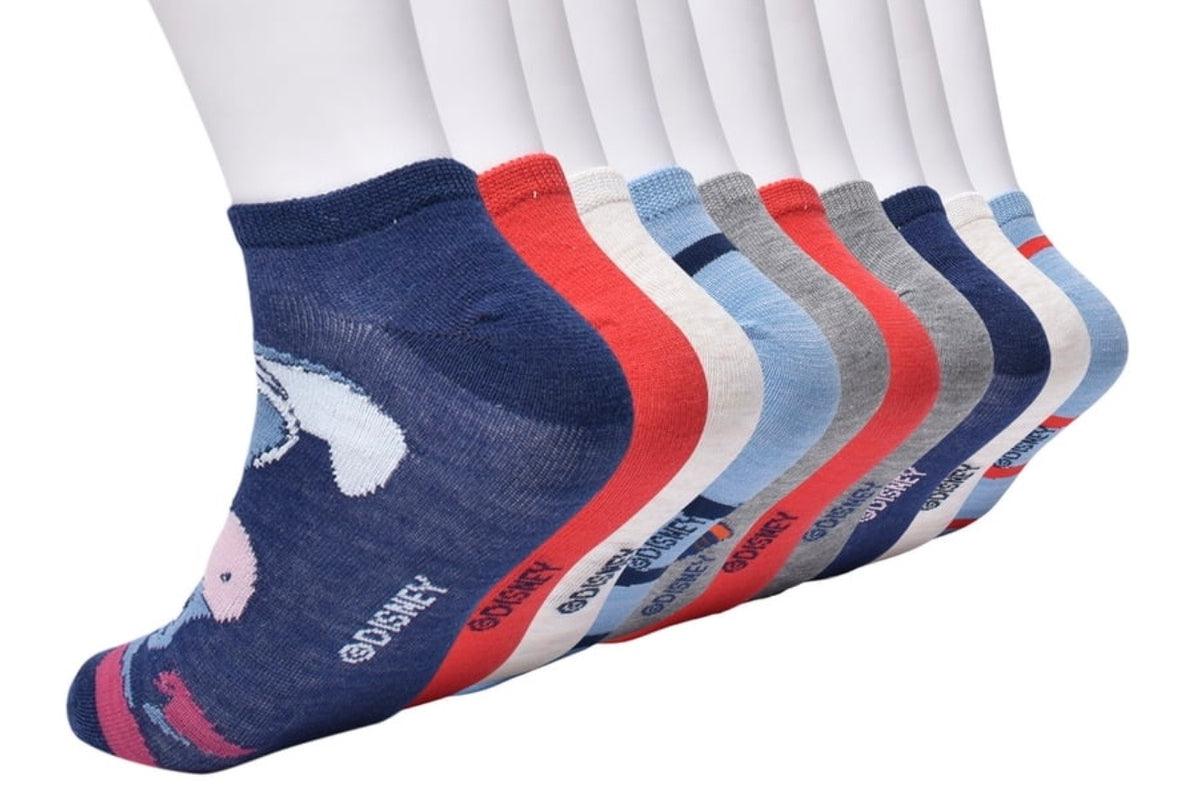 DISNEY WINNIE THE POOH Ladies 10 Pair Of Low Show Socks Eyeore, Tigger, Piglet