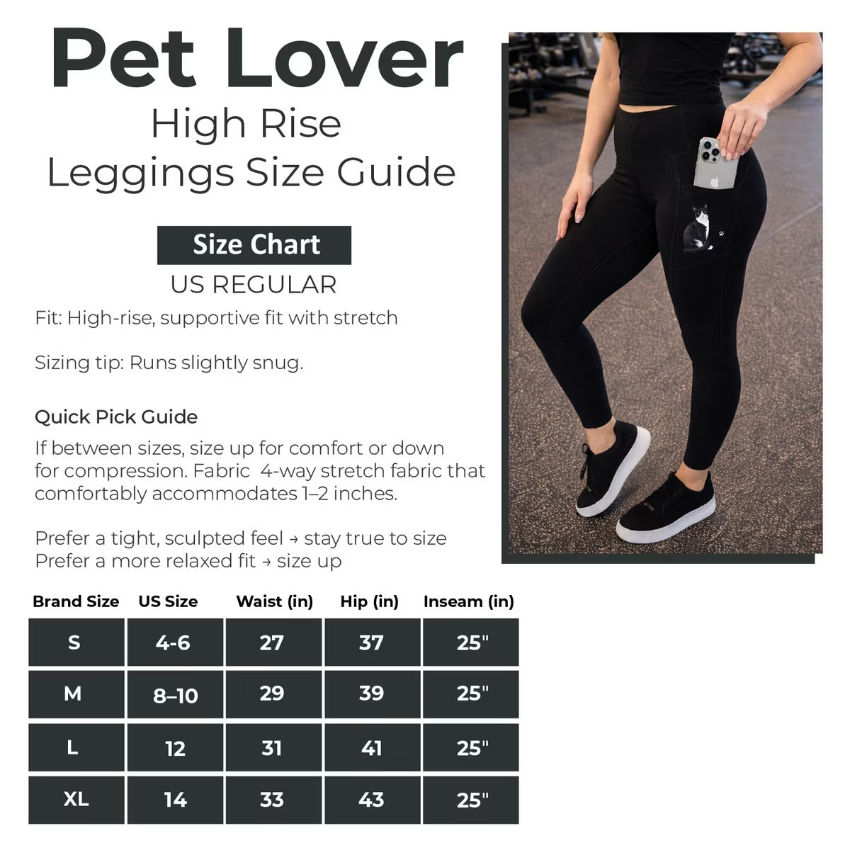 BLACK & WHITE TUXEDO CAT Ladies High Rise Leggings With Pockets URBAN ATHLETICS Brand By E&S Pets